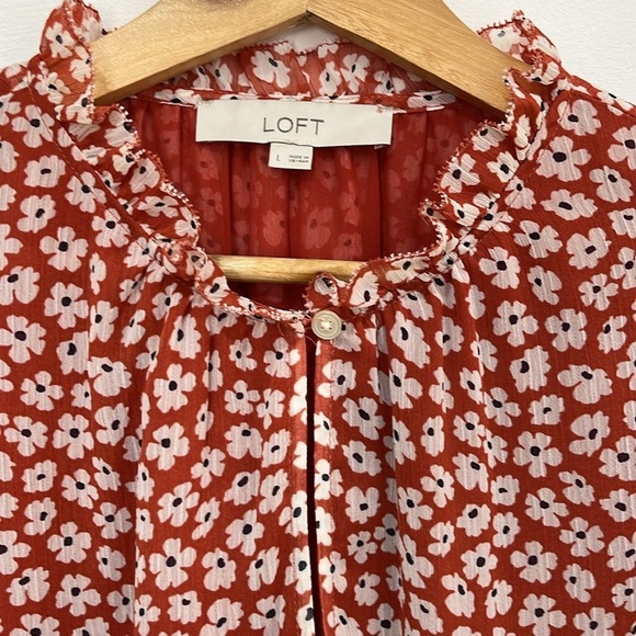 LOFT Floral Womens Top Victorian High Neck Ruffles Size L Sheer Feminine Office - Picture 4 of 15